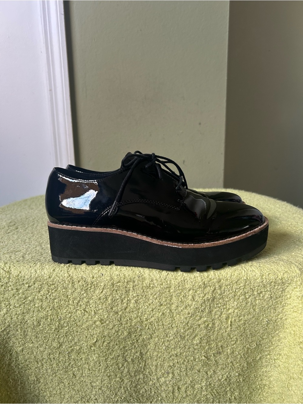 Eileen Fisher Black Patent Platform Derbies